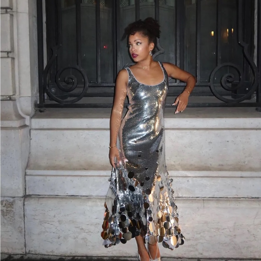 NWT Paco Rabanne x H&M Sequin Silver Flare Dress